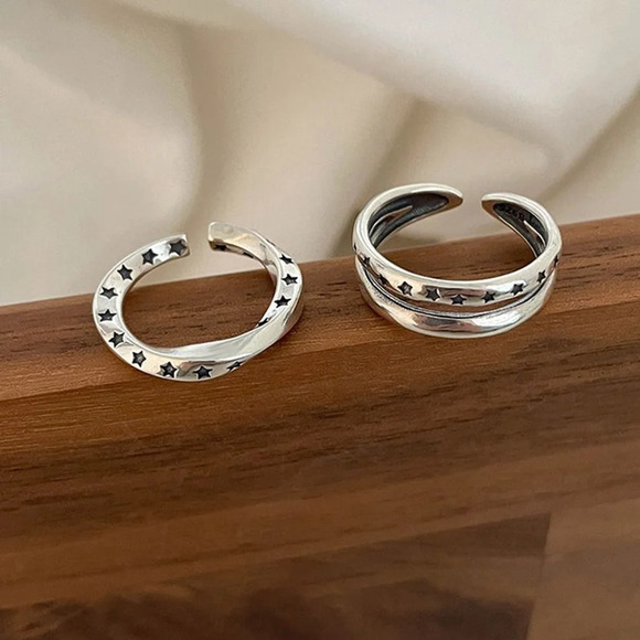 NEW Unisex/Men’s 925 Sterling Silver Engraved Star Twist Band Ring, Adjustable - Picture 7 of 12